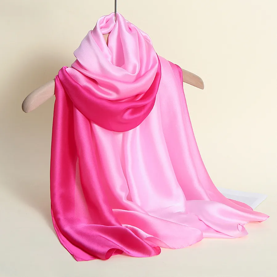 23 New Gradient Color Scarf Transitional Color New Silk Satin Scarf Scarf Elegant Long Women's Shawl Solid Color display picture 13