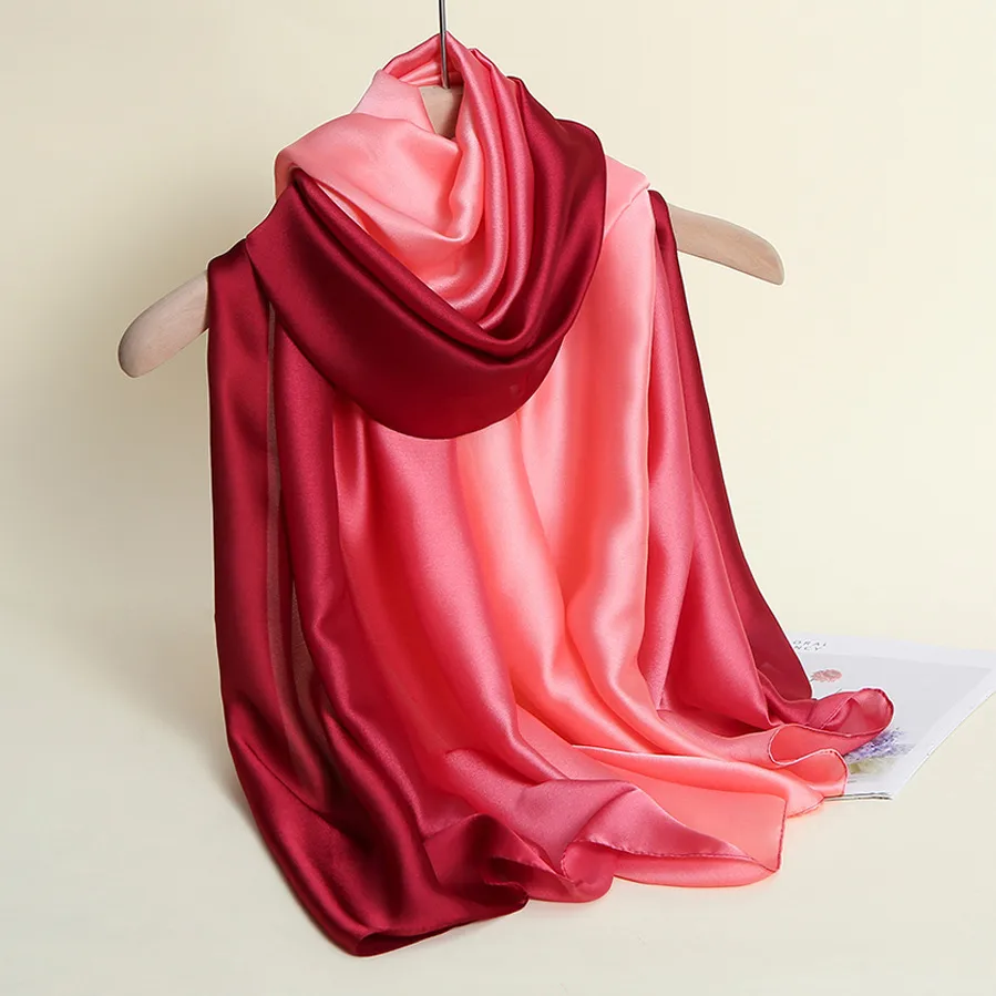 23 New Gradient Color Scarf Transitional Color New Silk Satin Scarf Scarf Elegant Long Women's Shawl Solid Color display picture 17