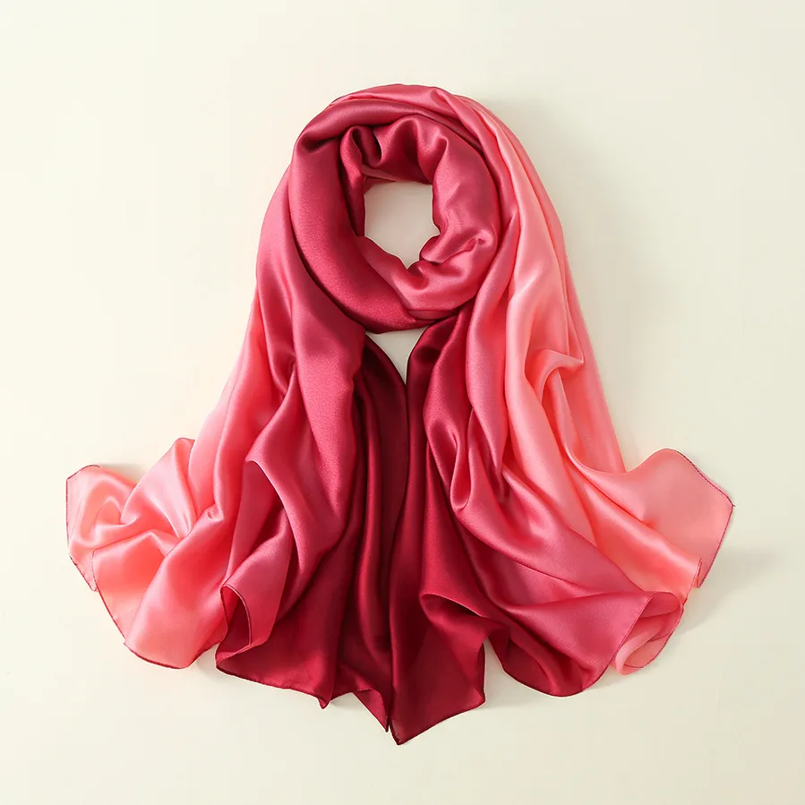 23 New Gradient Color Scarf Transitional Color New Silk Satin Scarf Scarf Elegant Long Women's Shawl Solid Color display picture 18