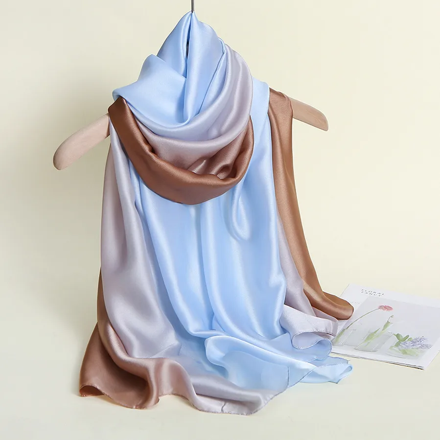 23 New Gradient Color Scarf Transitional Color New Silk Satin Scarf Scarf Elegant Long Women's Shawl Solid Color display picture 21