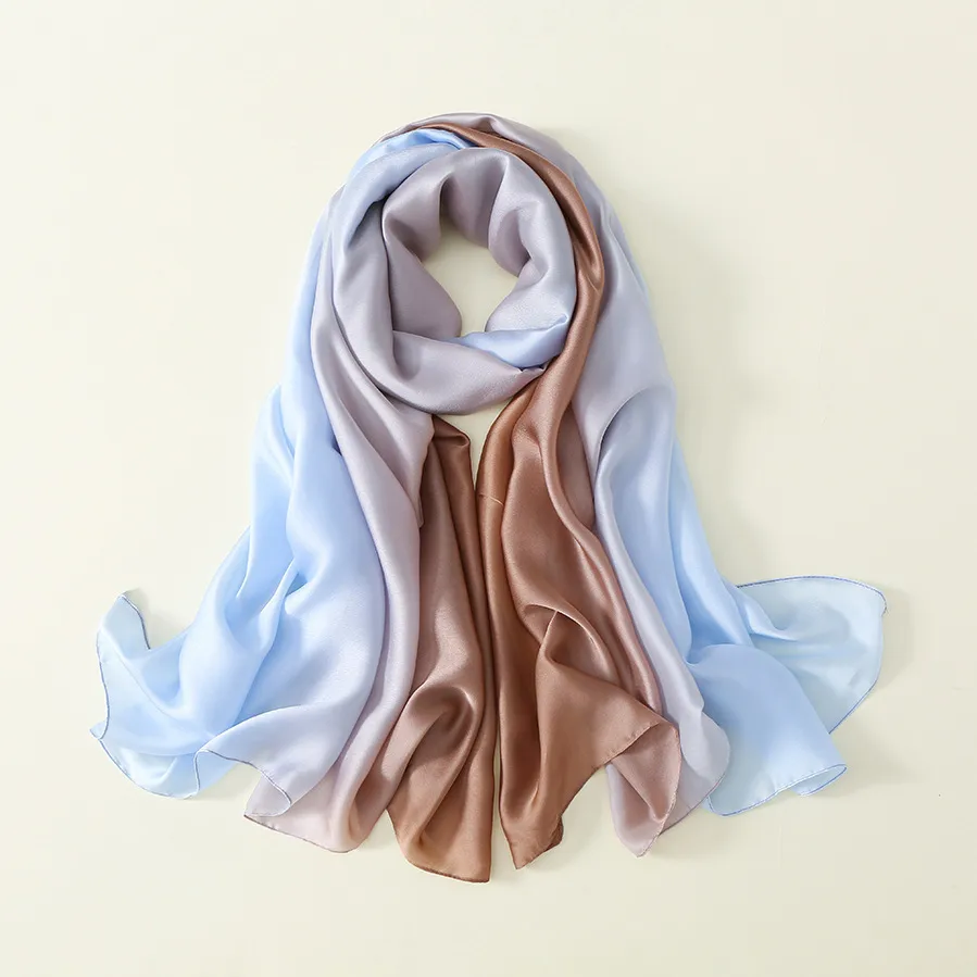 23 New Gradient Color Scarf Transitional Color New Silk Satin Scarf Scarf Elegant Long Women's Shawl Solid Color display picture 22