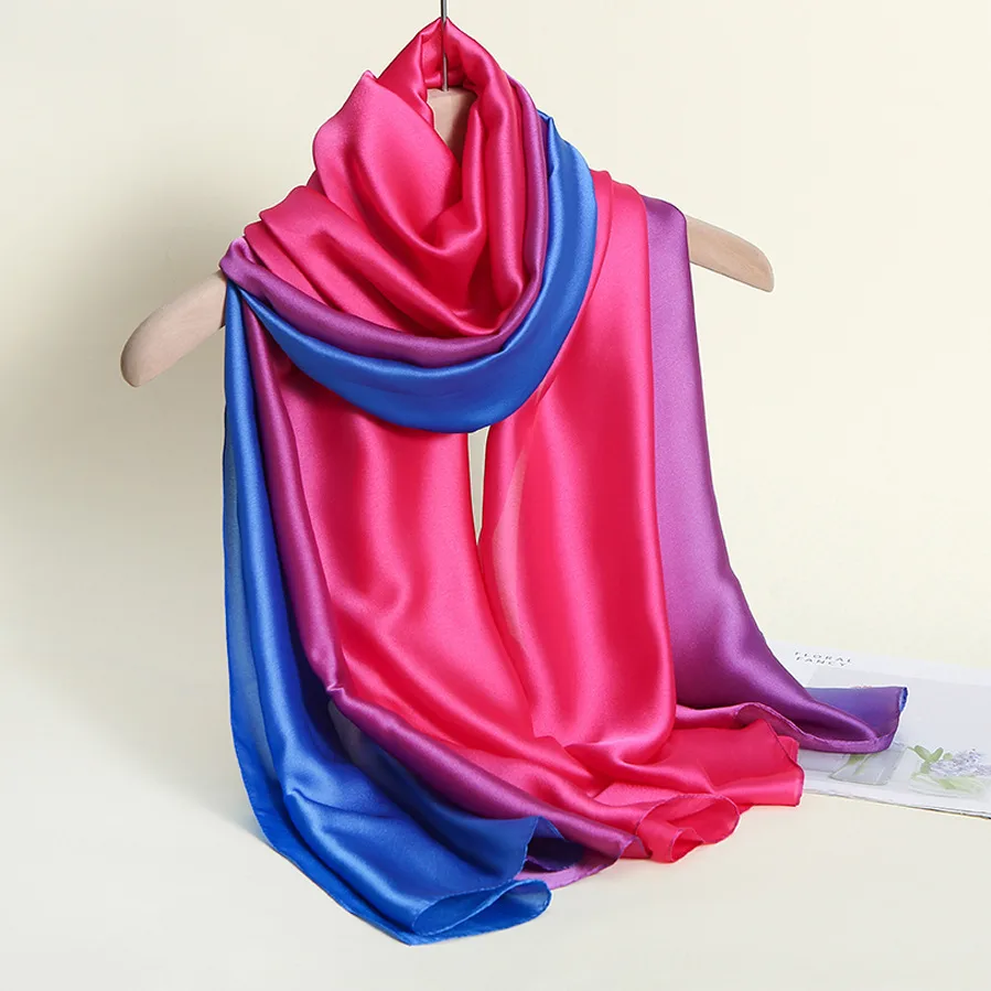 23 New Gradient Color Scarf Transitional Color New Silk Satin Scarf Scarf Elegant Long Women's Shawl Solid Color display picture 25