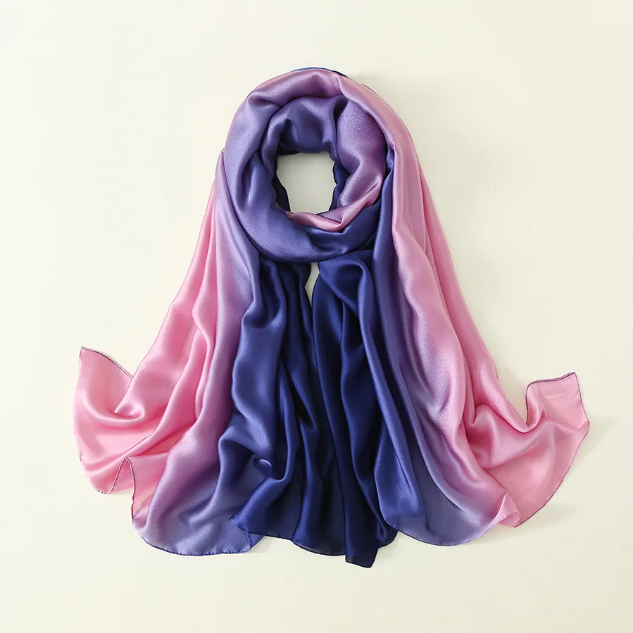 23 New Gradient Color Scarf Transitional Color New Silk Satin Scarf Scarf Elegant Long Women's Shawl Solid Color display picture 30