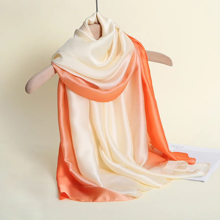 23 New Gradient Color Scarf Transitional Color New Silk Satin Scarf Scarf Elegant Long Women's Shawl Solid Color display picture 33