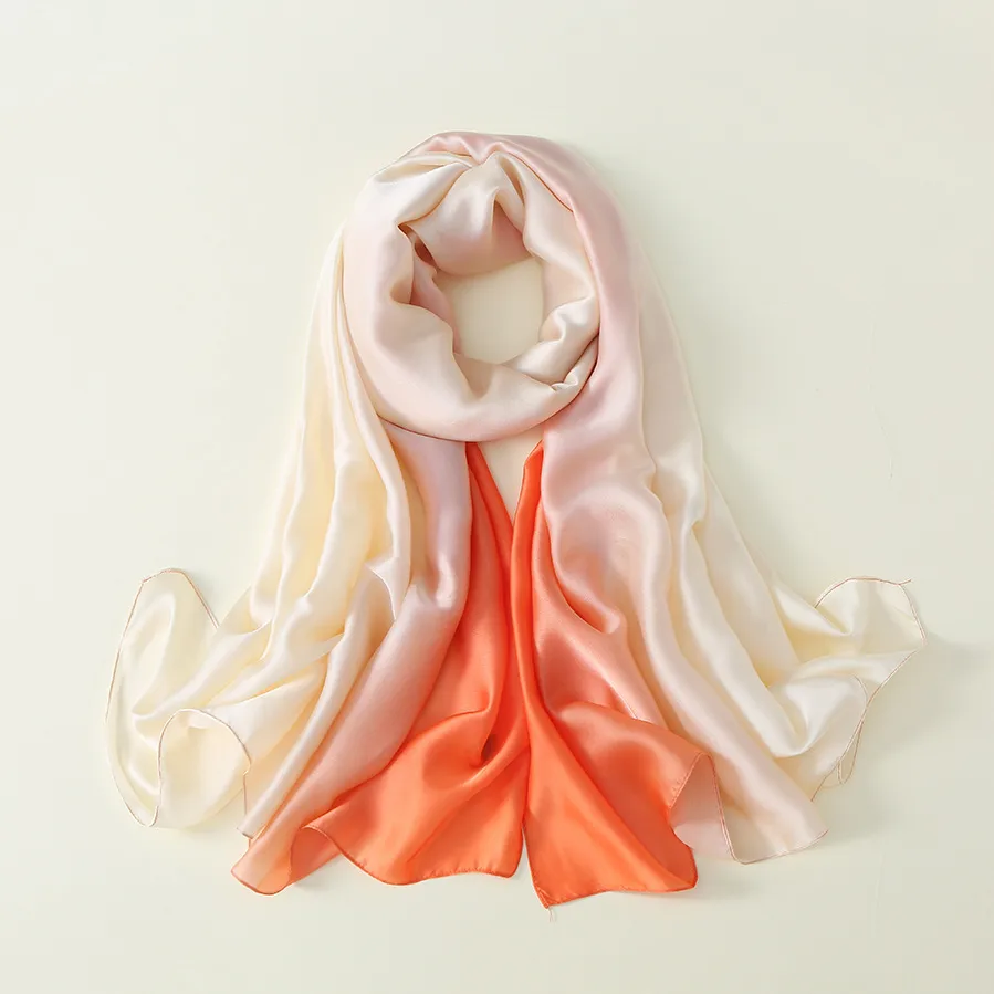 23 New Gradient Color Scarf Transitional Color New Silk Satin Scarf Scarf Elegant Long Women's Shawl Solid Color display picture 34