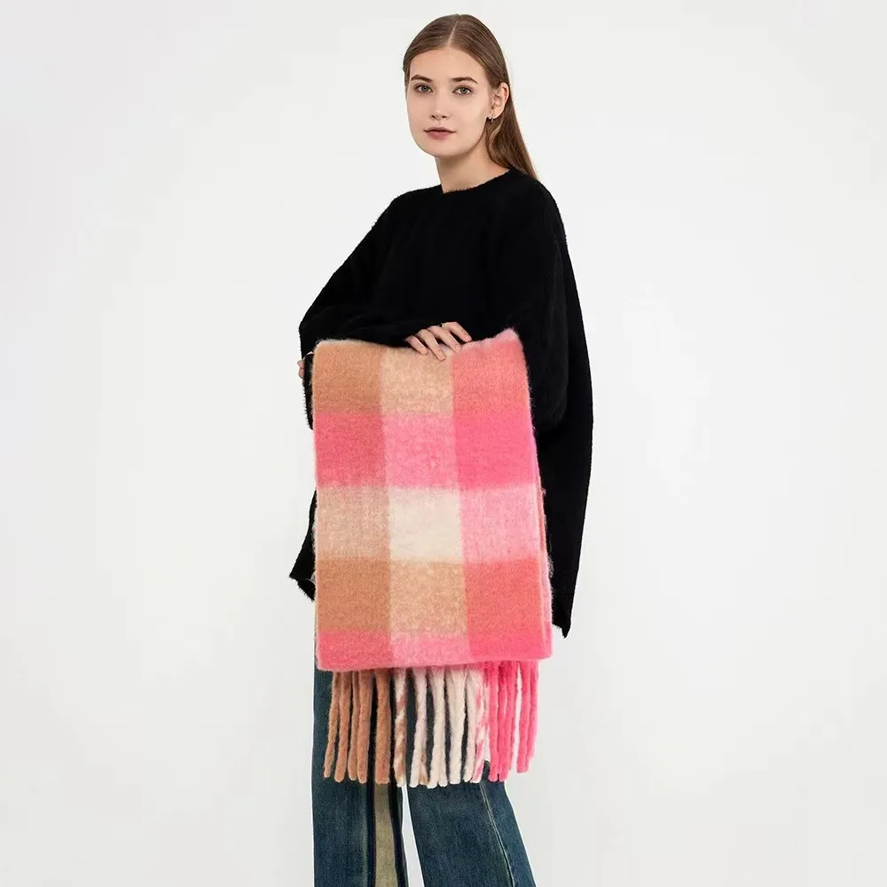Mohair Rainbow Autumn And Winter Wool Thickened Long Net Red Sea Plaid Scarf Women's British-style  Trendy Warm-keeping · display picture 7