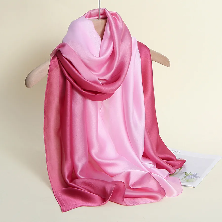 23 New Gradient Color Scarf Transitional Color New Silk Satin Scarf Scarf Elegant Long Women's Shawl Solid Color display picture 37