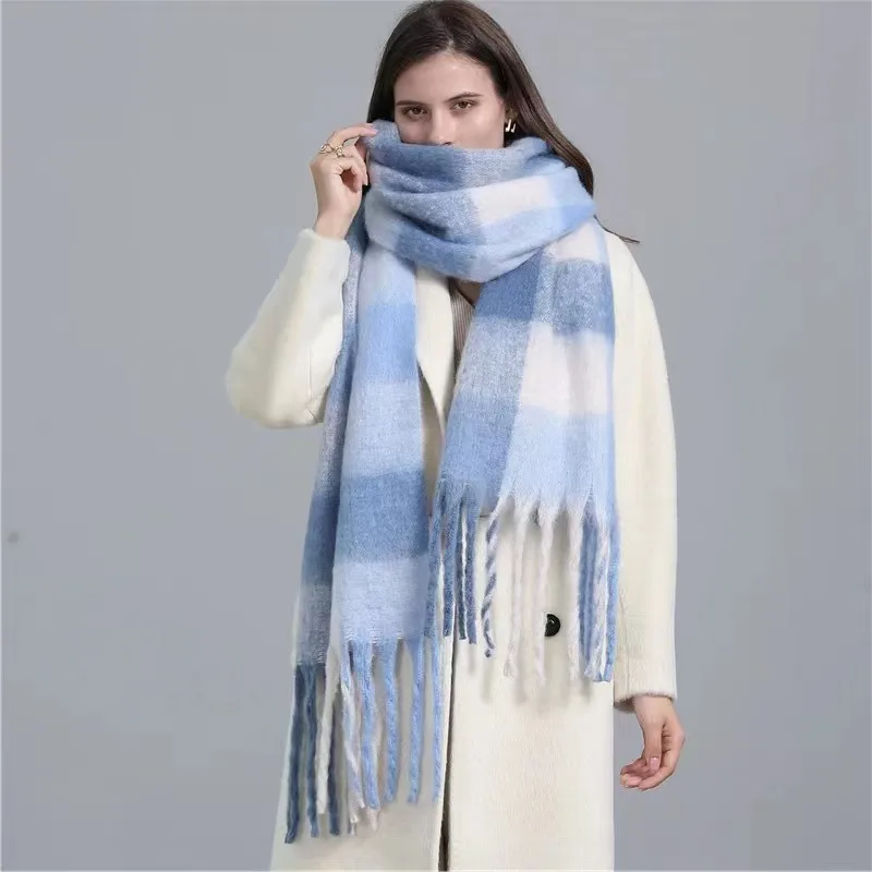 Mohair Rainbow Autumn And Winter Wool Thickened Long Net Red Sea Plaid Scarf Women's British-style  Trendy Warm-keeping · display picture 9
