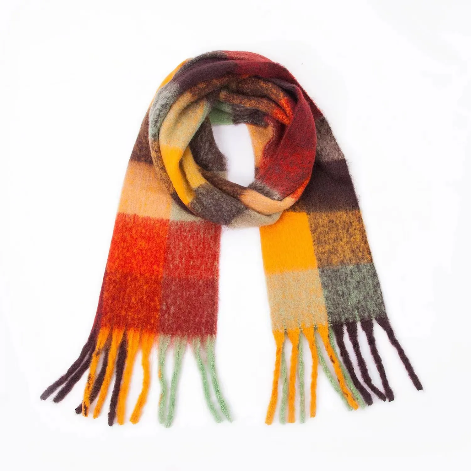 Mohair Rainbow Autumn And Winter Wool Thickened Long Net Red Sea Plaid Scarf Women's British-style  Trendy Warm-keeping · display picture 10
