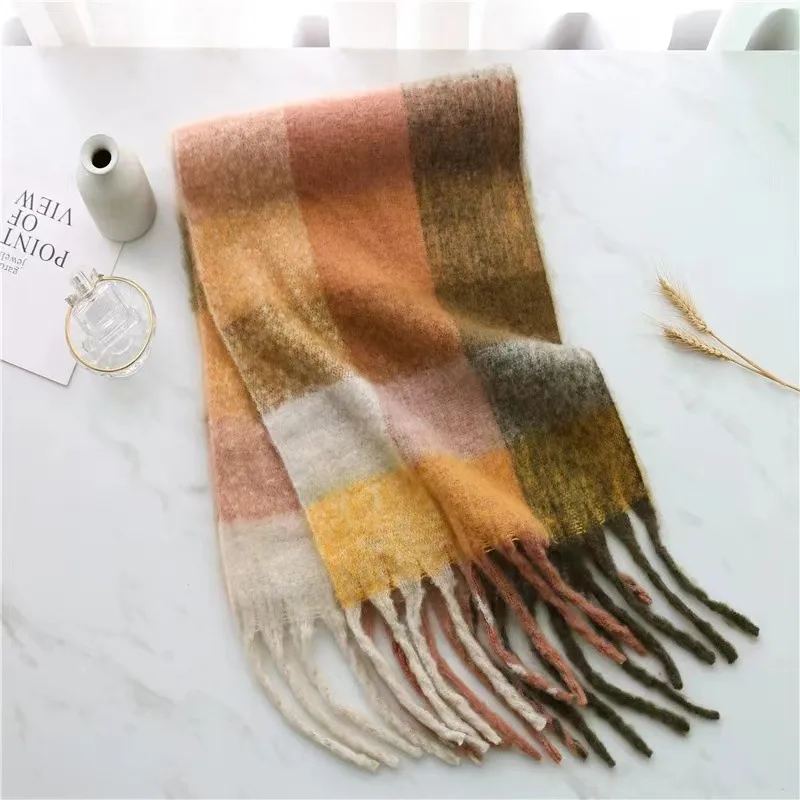 Mohair Rainbow Autumn And Winter Wool Thickened Long Net Red Sea Plaid Scarf Women's British-style  Trendy Warm-keeping · display picture 12