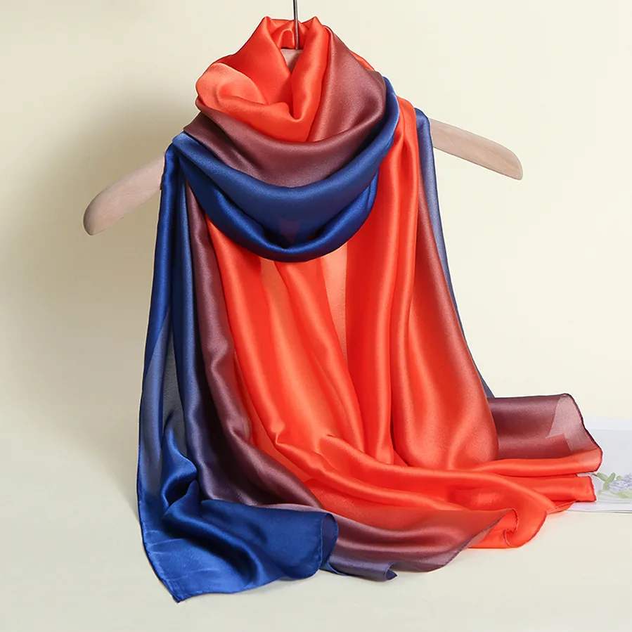 23 New Gradient Color Scarf Transitional Color New Silk Satin Scarf Scarf Elegant Long Women's Shawl Solid Color display picture 41