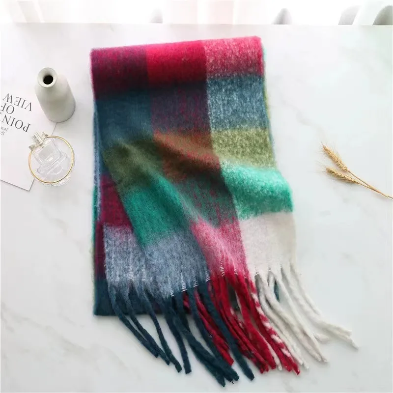Mohair Rainbow Autumn And Winter Wool Thickened Long Net Red Sea Plaid Scarf Women's British-style  Trendy Warm-keeping · display picture 13