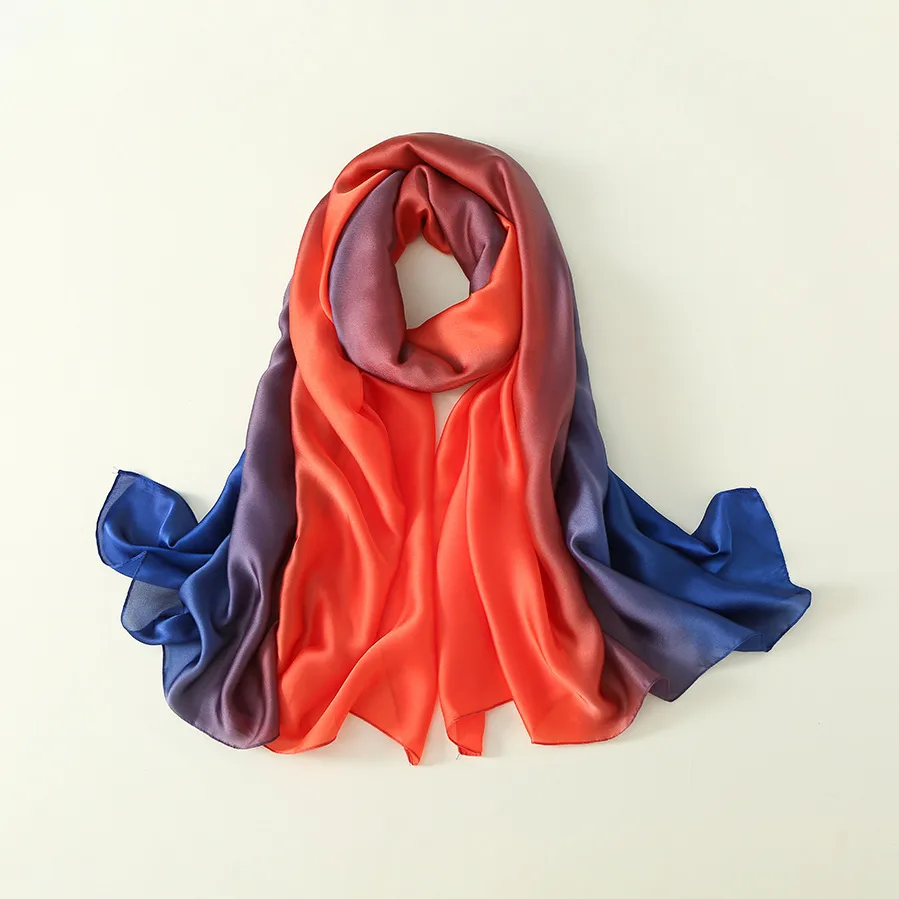 23 New Gradient Color Scarf Transitional Color New Silk Satin Scarf Scarf Elegant Long Women's Shawl Solid Color display picture 42