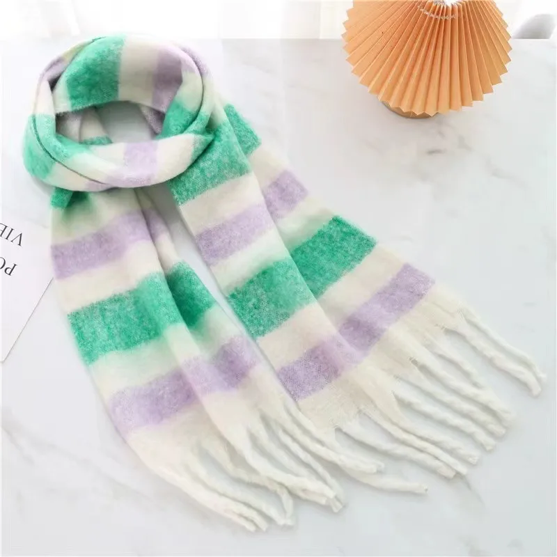 Mohair Rainbow Autumn And Winter Wool Thickened Long Net Red Sea Plaid Scarf Women's British-style  Trendy Warm-keeping · display picture 14