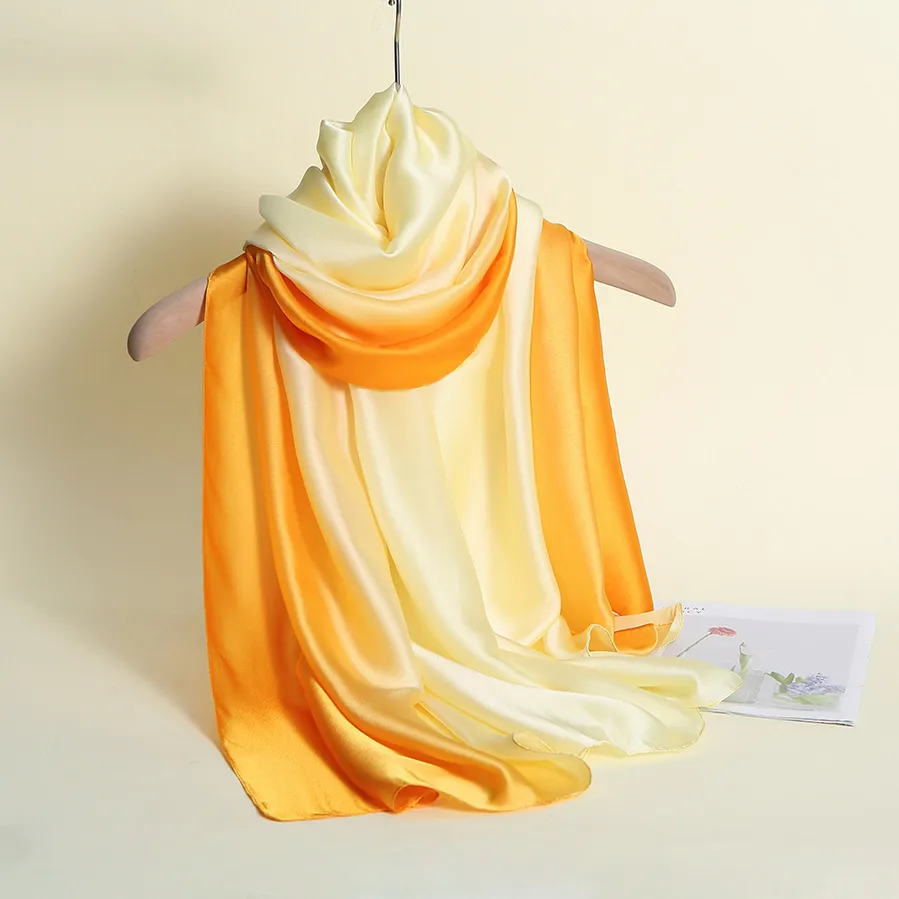 23 New Gradient Color Scarf Transitional Color New Silk Satin Scarf Scarf Elegant Long Women's Shawl Solid Color display picture 45