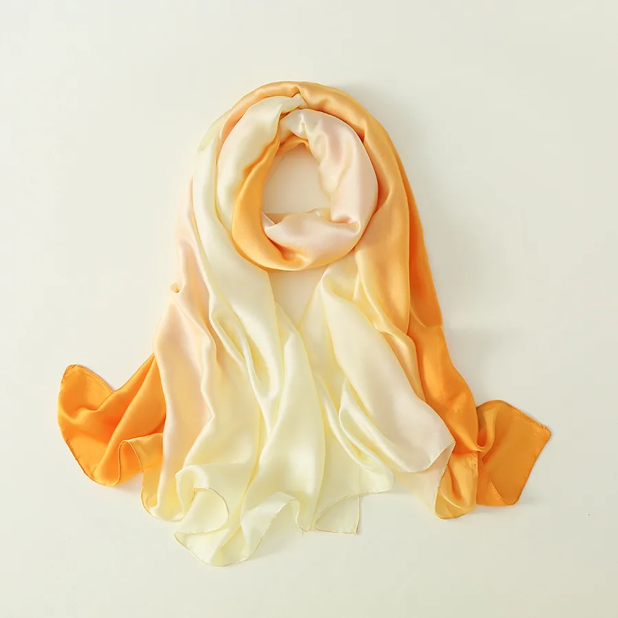 23 New Gradient Color Scarf Transitional Color New Silk Satin Scarf Scarf Elegant Long Women's Shawl Solid Color display picture 46