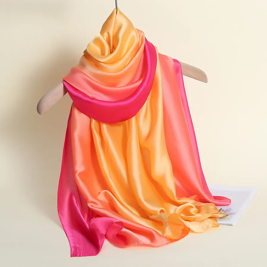 23 New Gradient Color Scarf Transitional Color New Silk Satin Scarf Scarf Elegant Long Women's Shawl Solid Color display picture 49