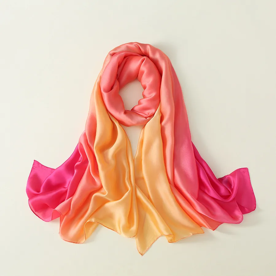 23 New Gradient Color Scarf Transitional Color New Silk Satin Scarf Scarf Elegant Long Women's Shawl Solid Color display picture 50