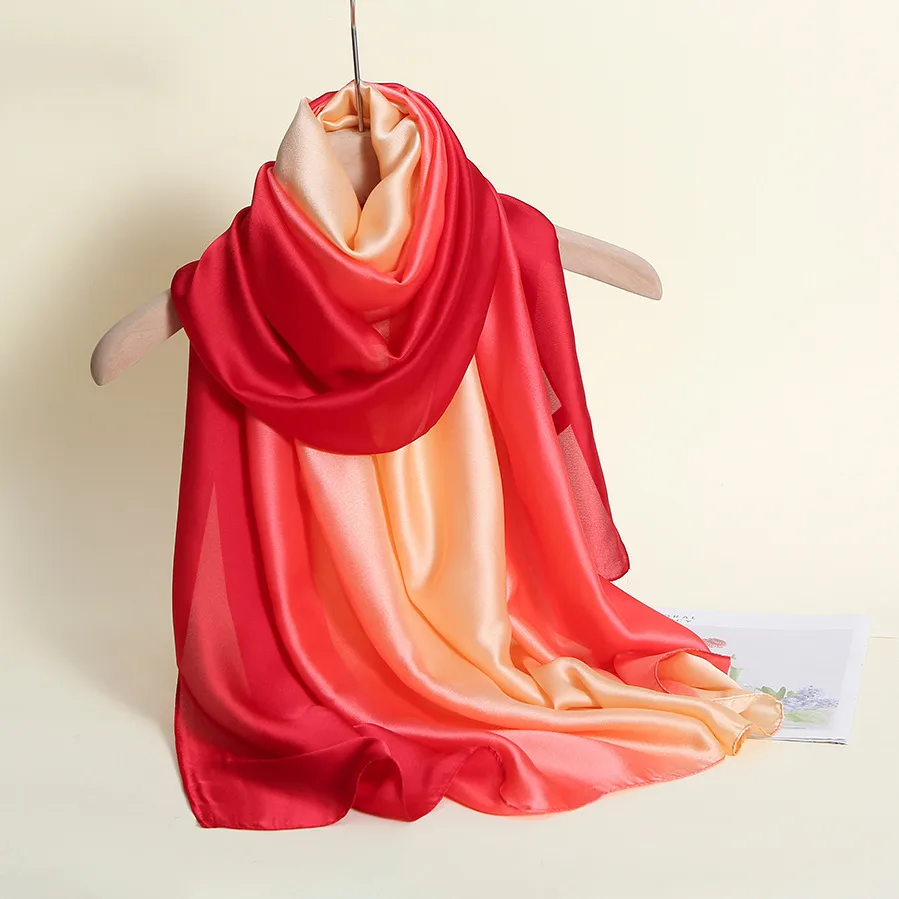 23 New Gradient Color Scarf Transitional Color New Silk Satin Scarf Scarf Elegant Long Women's Shawl Solid Color display picture 53