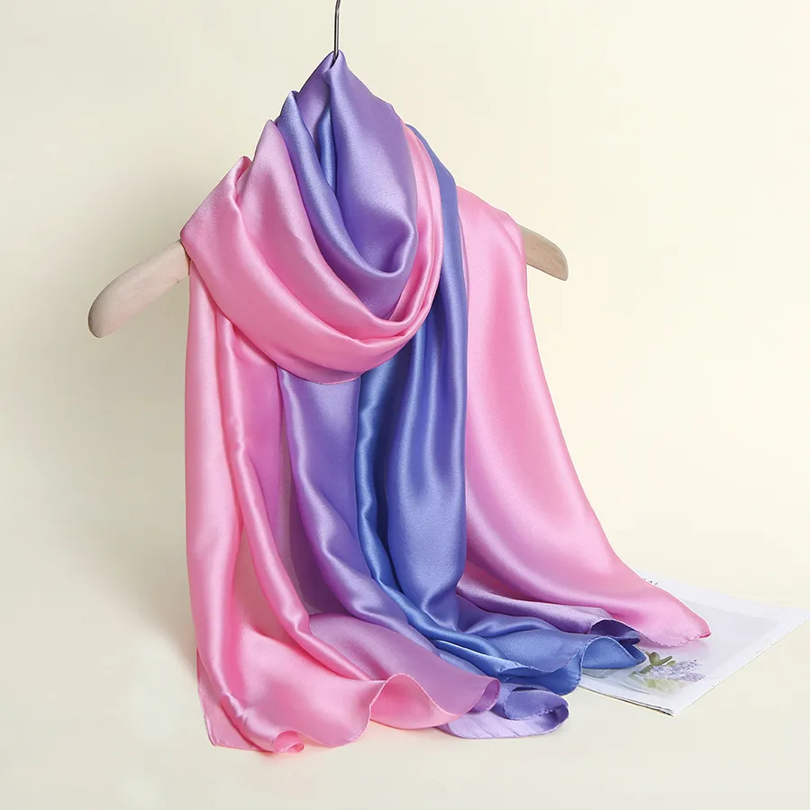 23 New Gradient Color Scarf Transitional Color New Silk Satin Scarf Scarf Elegant Long Women's Shawl Solid Color display picture 57
