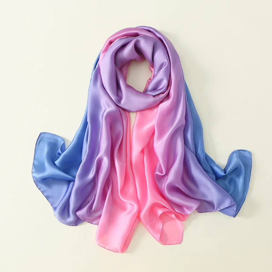 23 New Gradient Color Scarf Transitional Color New Silk Satin Scarf Scarf Elegant Long Women's Shawl Solid Color display picture 58