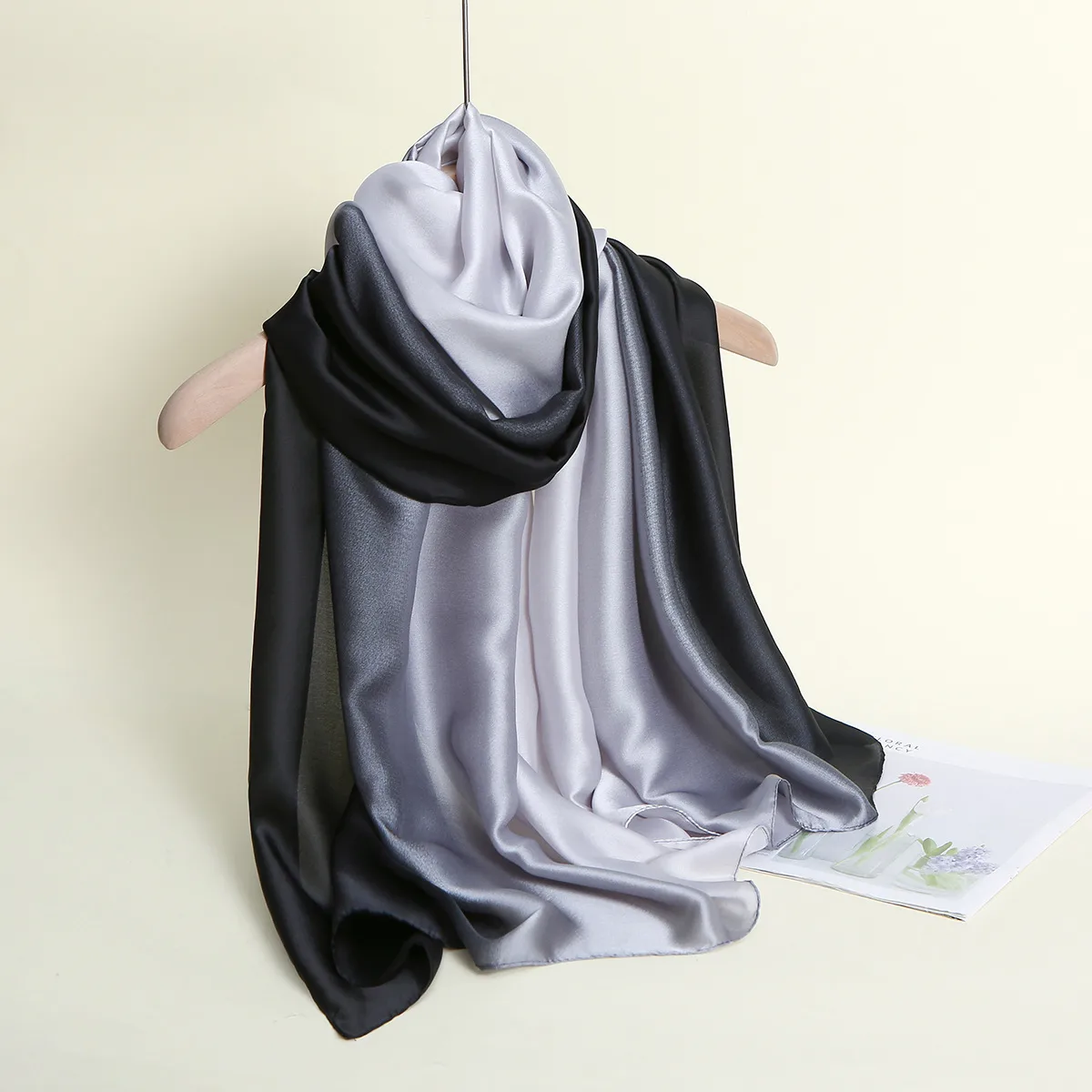 23 New Gradient Color Scarf Transitional Color New Silk Satin Scarf Scarf Elegant Long Women's Shawl Solid Color display picture 69