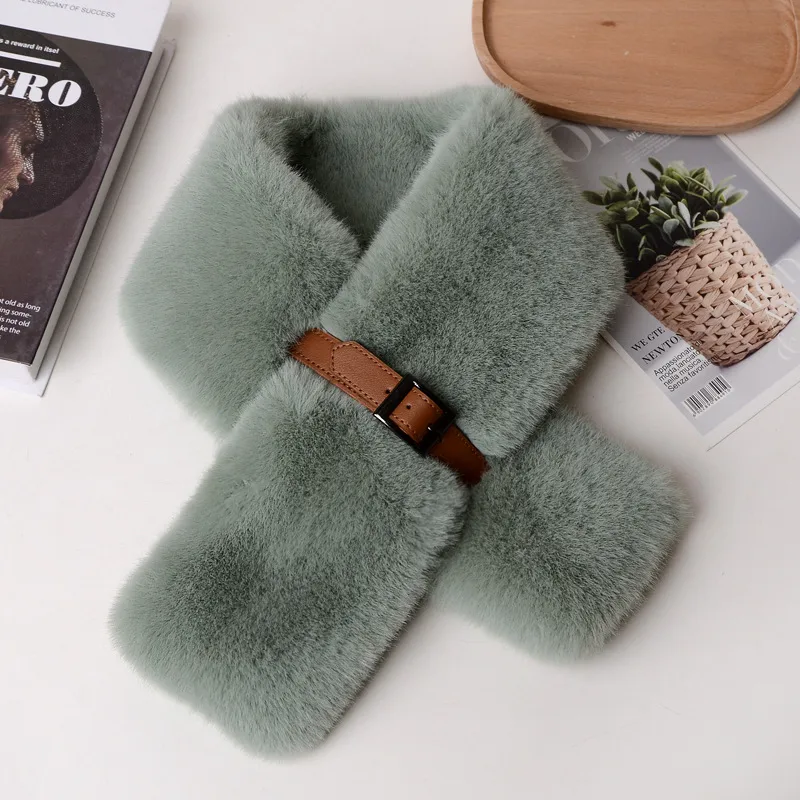 New Imitation Rex Rabbit Fur Plush Warm Winter Scarf Scarf Fashion Straight Scarf Autumn And Winter Temperament Collar Net Red display picture 6