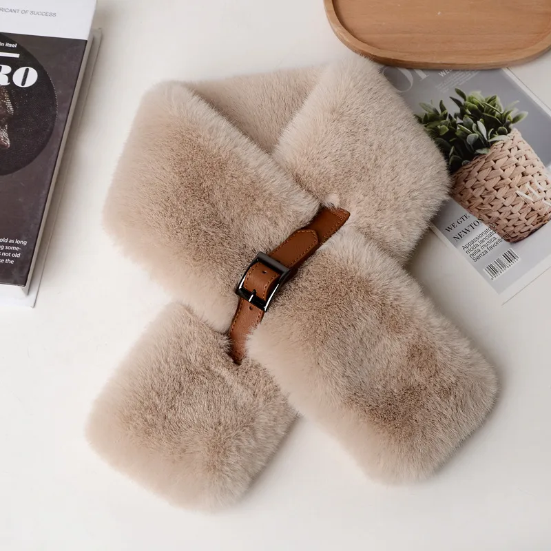 New Imitation Rex Rabbit Fur Plush Warm Winter Scarf Scarf Fashion Straight Scarf Autumn And Winter Temperament Collar Net Red display picture 7