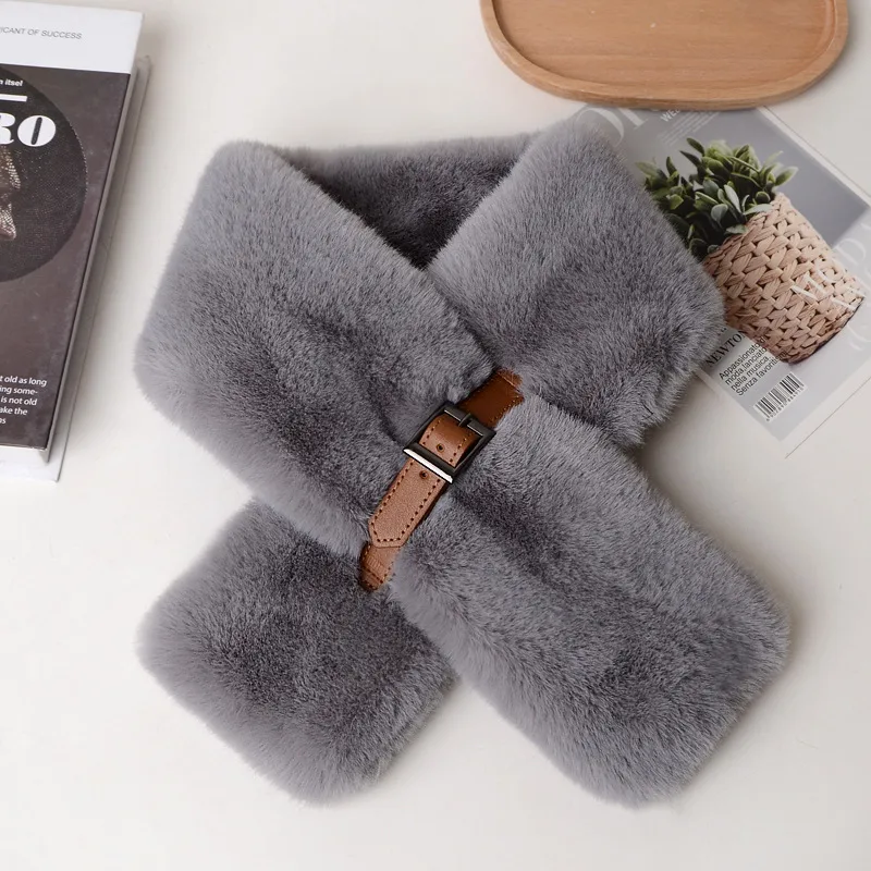 New Imitation Rex Rabbit Fur Plush Warm Winter Scarf Scarf Fashion Straight Scarf Autumn And Winter Temperament Collar Net Red display picture 8