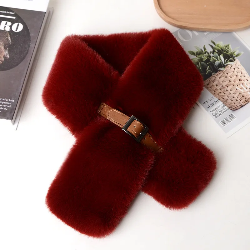 New Imitation Rex Rabbit Fur Plush Warm Winter Scarf Scarf Fashion Straight Scarf Autumn And Winter Temperament Collar Net Red display picture 9
