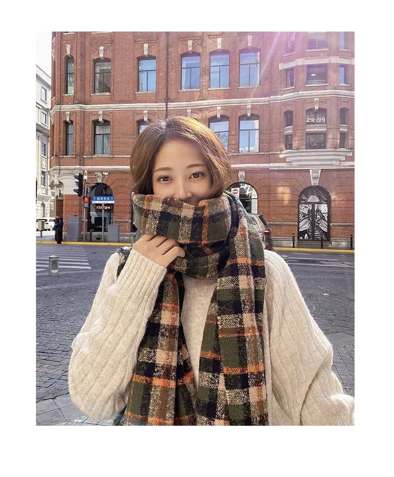 Plaid Scarf Women's Autumn And Winter Korean Style Long Student Couple Shawl Warm  Cute Internet Celebrity Thick Scarf display picture 2