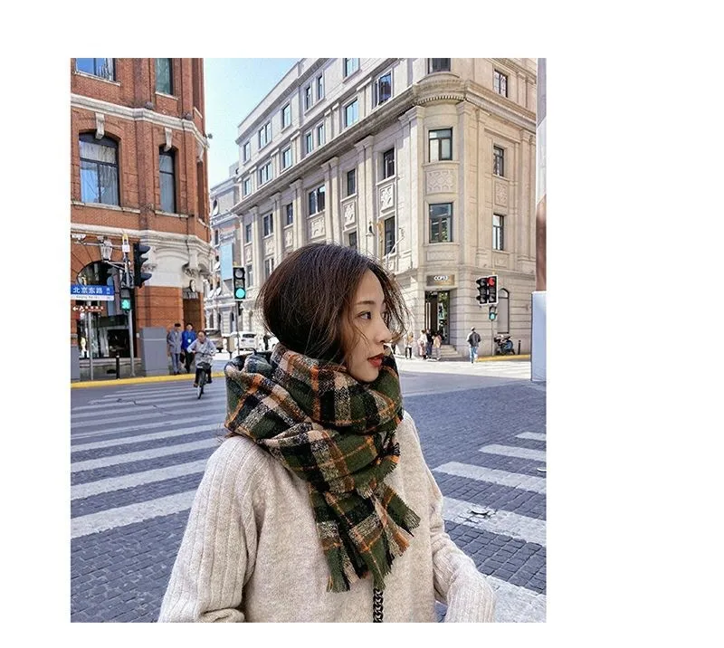 Plaid Scarf Women's Autumn And Winter Korean Style Long Student Couple Shawl Warm  Cute Internet Celebrity Thick Scarf display picture 3