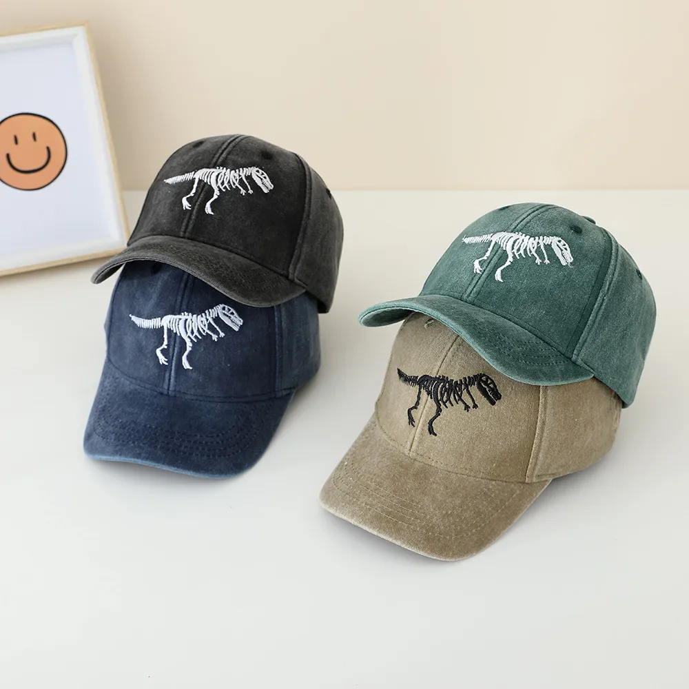 Children's Hat Spring And Autumn Fashion Embroidered Washed Peaked Cap Korean New Retro Cartoon Dinosaur Baseball Cap display picture 2