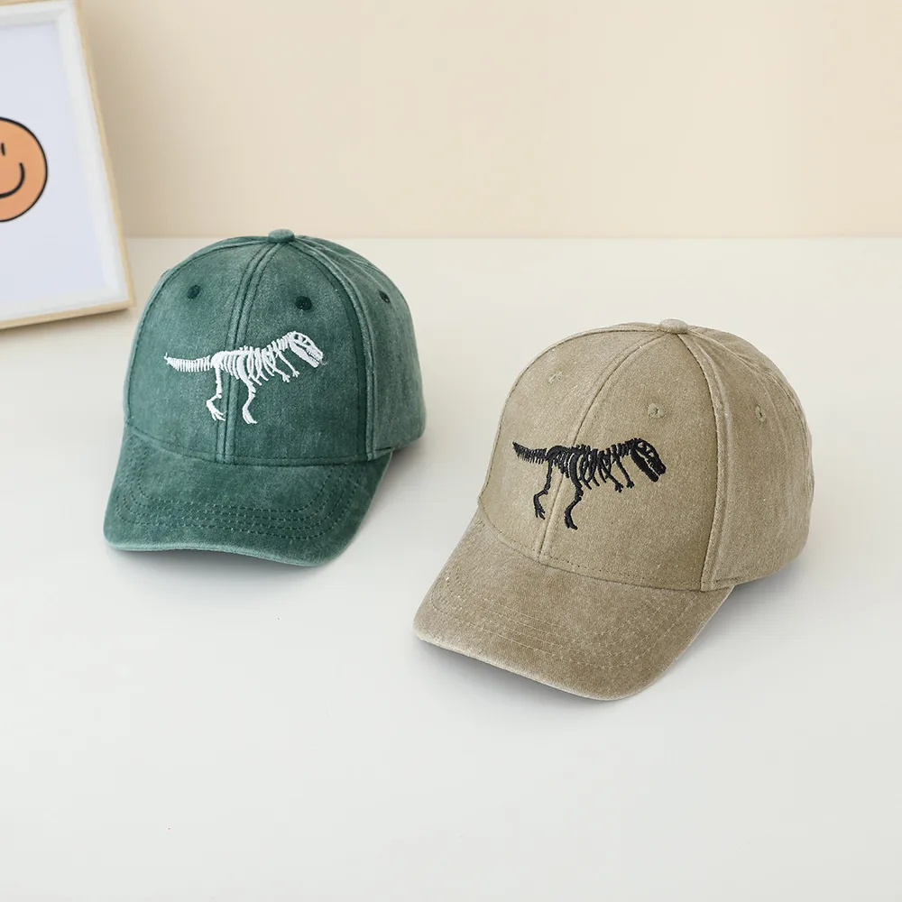 Children's Hat Spring And Autumn Fashion Embroidered Washed Peaked Cap Korean New Retro Cartoon Dinosaur Baseball Cap display picture 5