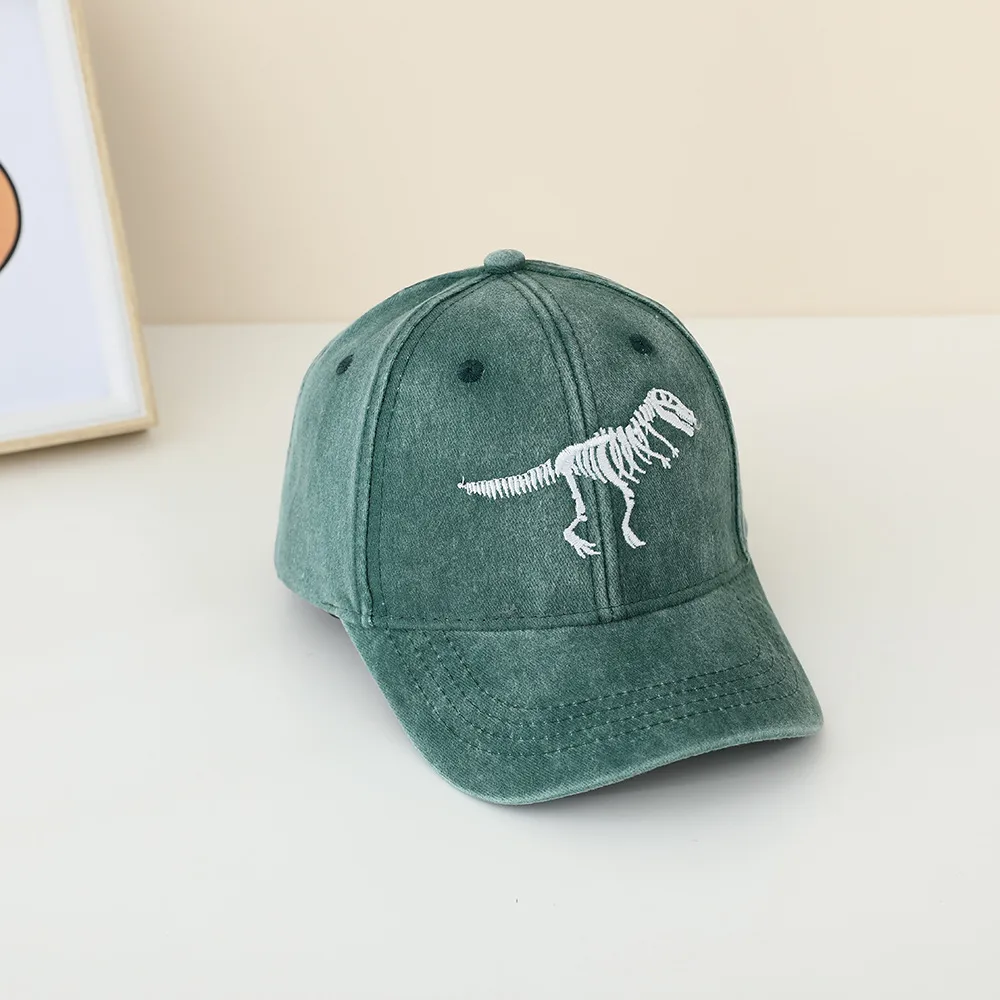 Children's Hat Spring And Autumn Fashion Embroidered Washed Peaked Cap Korean New Retro Cartoon Dinosaur Baseball Cap display picture 7