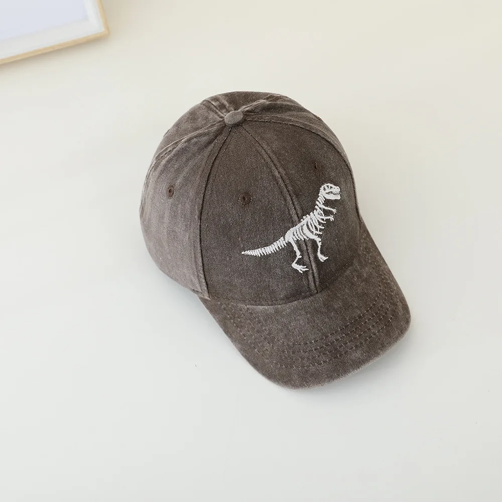 Children's Hat Spring And Autumn Fashion Embroidered Washed Peaked Cap Korean New Retro Cartoon Dinosaur Baseball Cap display picture 11