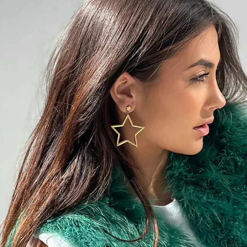 1 Pair Simple Style Classic Style Star Moon 304 Stainless Steel Drop Earrings display picture 10