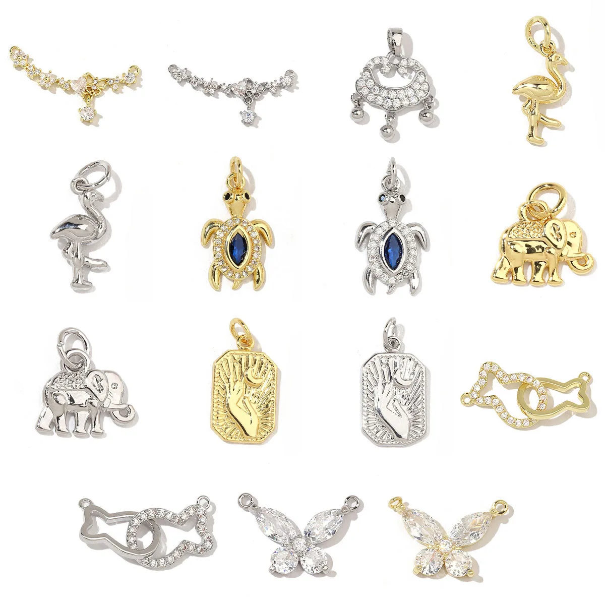 5 PCS/Package 13 * 14mm 13*25mm 19 * 8mm Copper Zircon Animal Pendant display picture 5