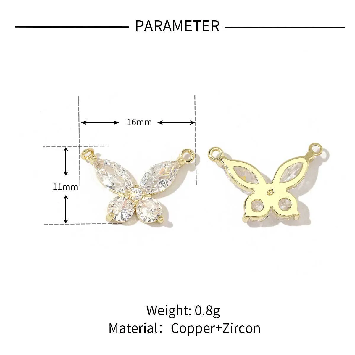 5 PCS/Package 13 * 14mm 13*25mm 19 * 8mm Copper Zircon Animal Pendant display picture 14