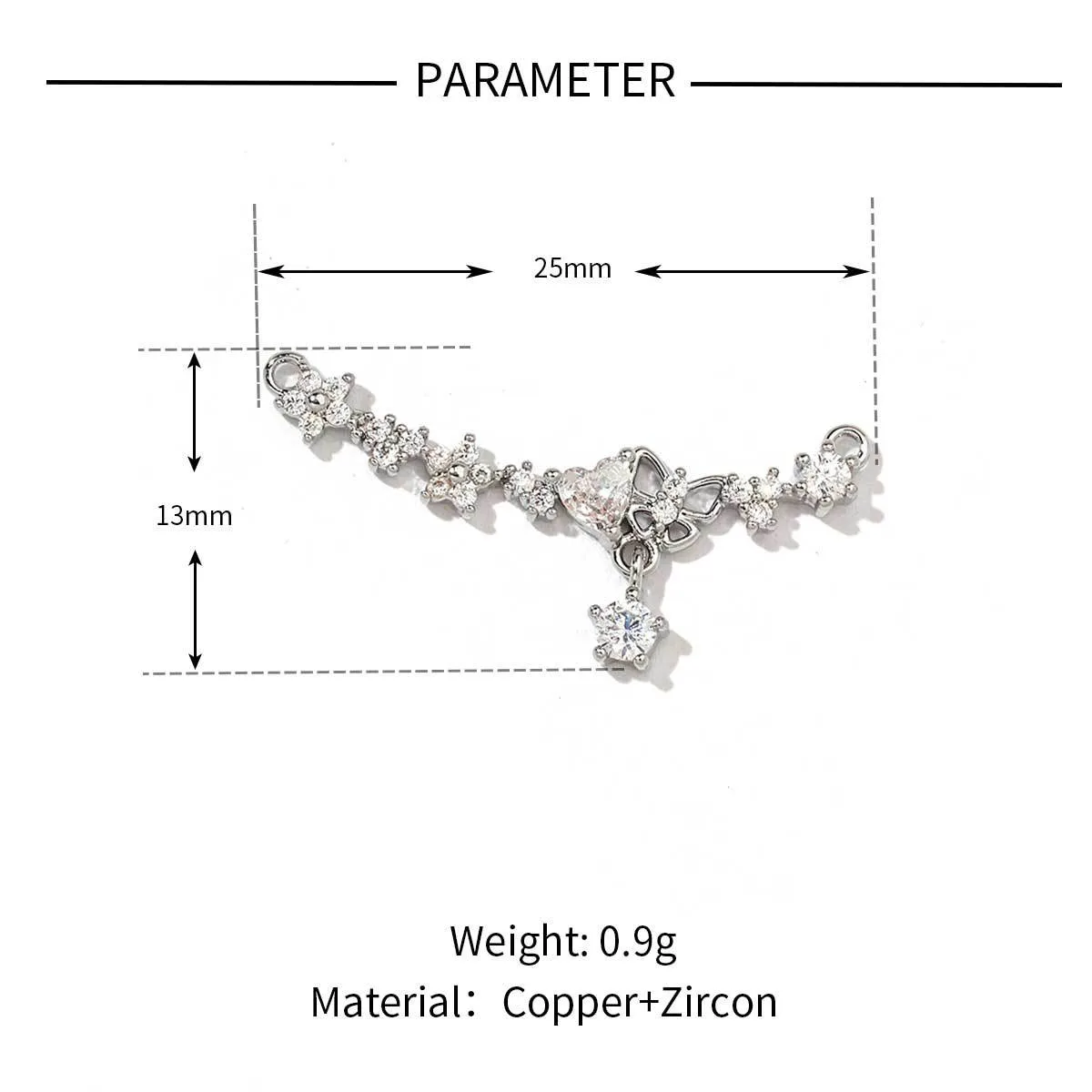 5 PCS/Package 13 * 14mm 13*25mm 19 * 8mm Copper Zircon Animal Pendant display picture 2