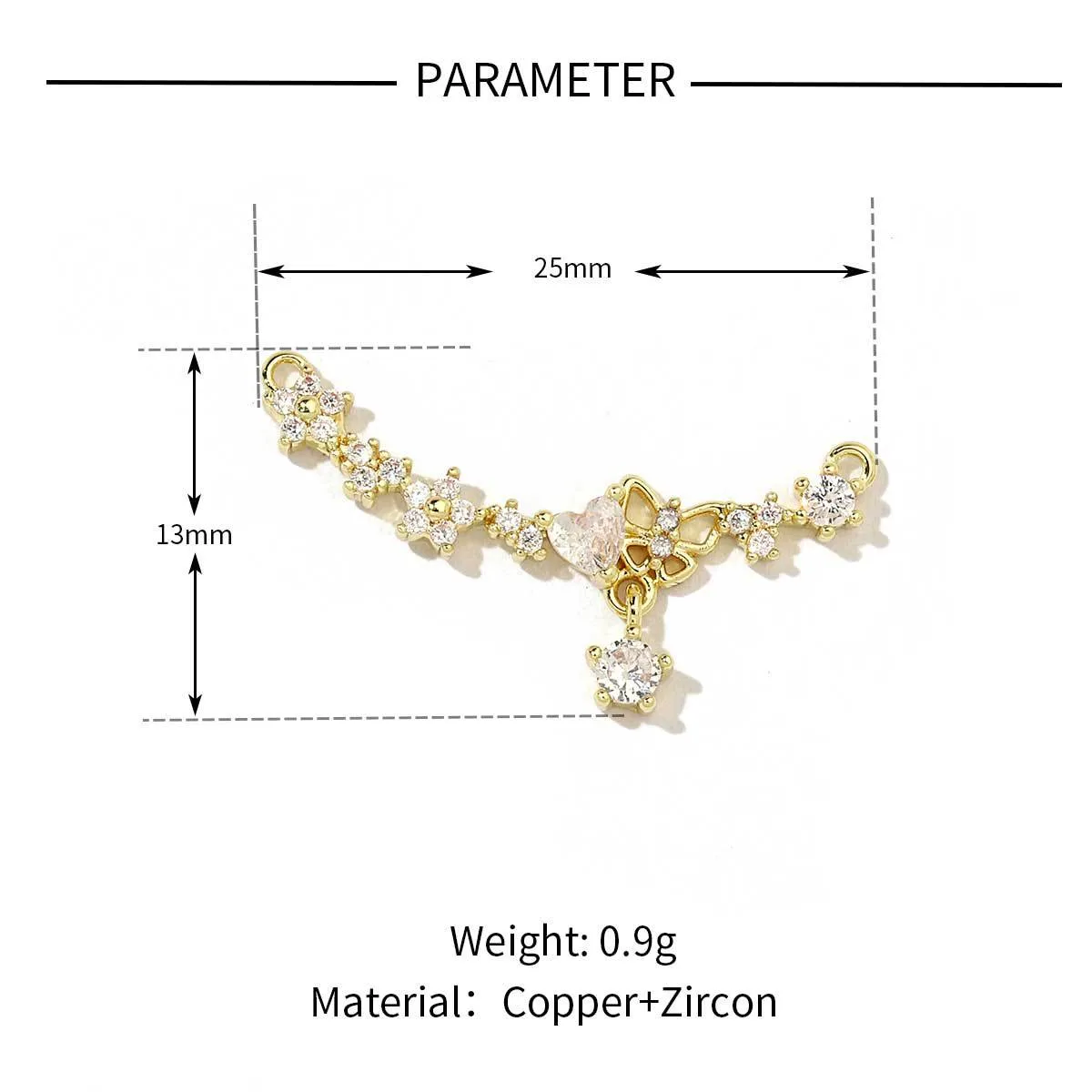 5 PCS/Package 13 * 14mm 13*25mm 19 * 8mm Copper Zircon Animal Pendant display picture 4