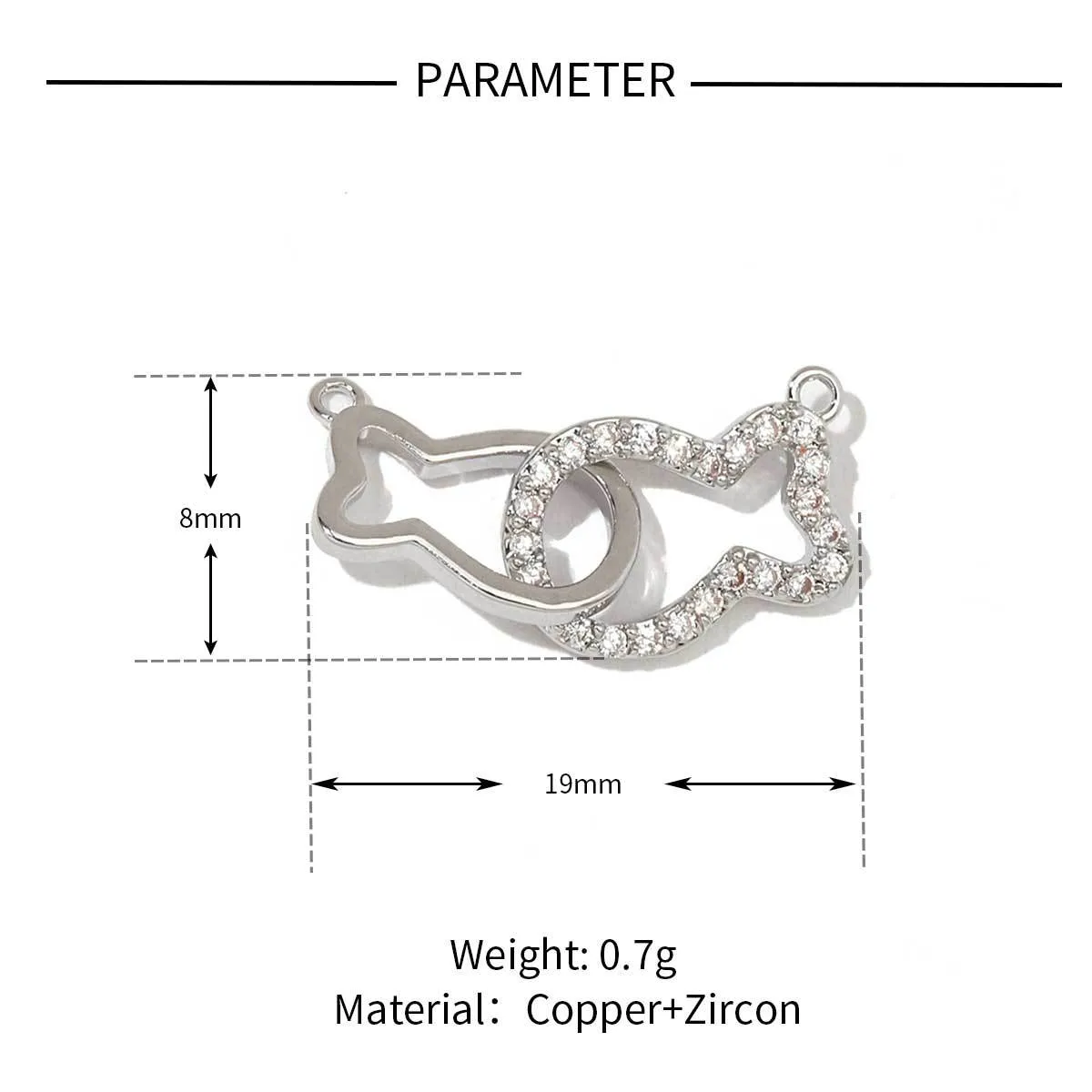 5 PCS/Package 13 * 14mm 13*25mm 19 * 8mm Copper Zircon Animal Pendant display picture 8
