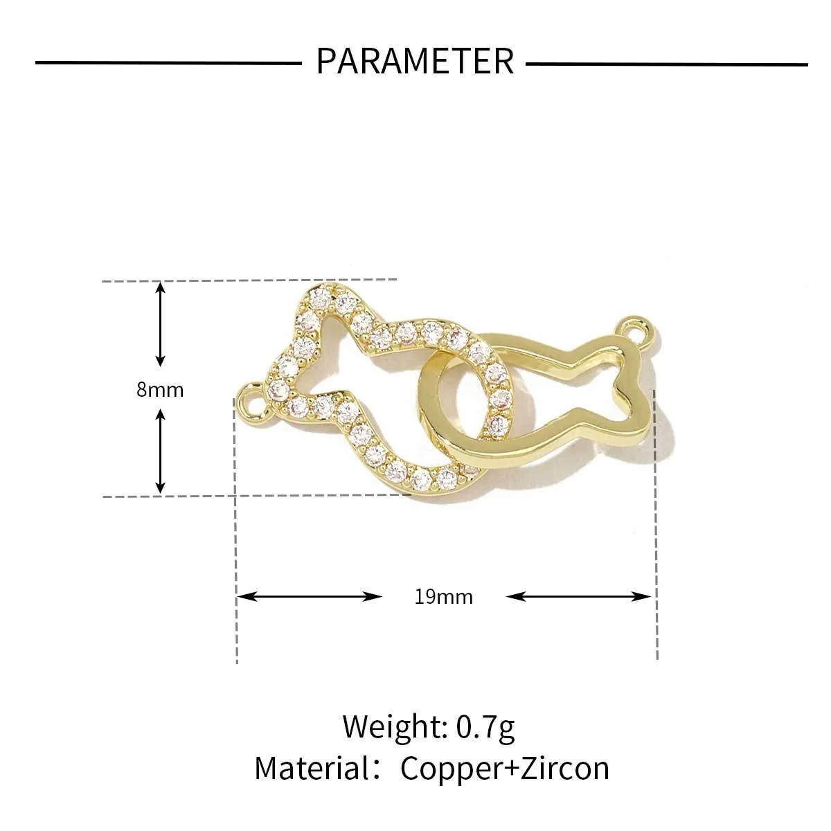 5 PCS/Package 13 * 14mm 13*25mm 19 * 8mm Copper Zircon Animal Pendant display picture 10