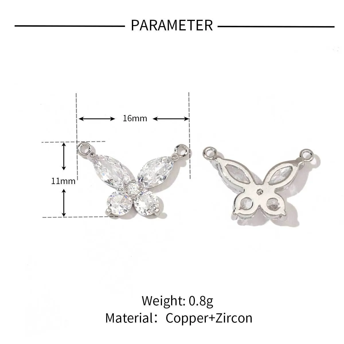 5 PCS/Package 13 * 14mm 13*25mm 19 * 8mm Copper Zircon Animal Pendant display picture 12