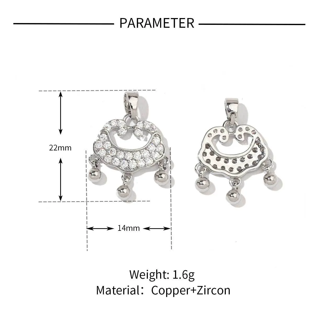 5 PCS/Package 13 * 14mm 13*25mm 19 * 8mm Copper Zircon Animal Pendant display picture 16