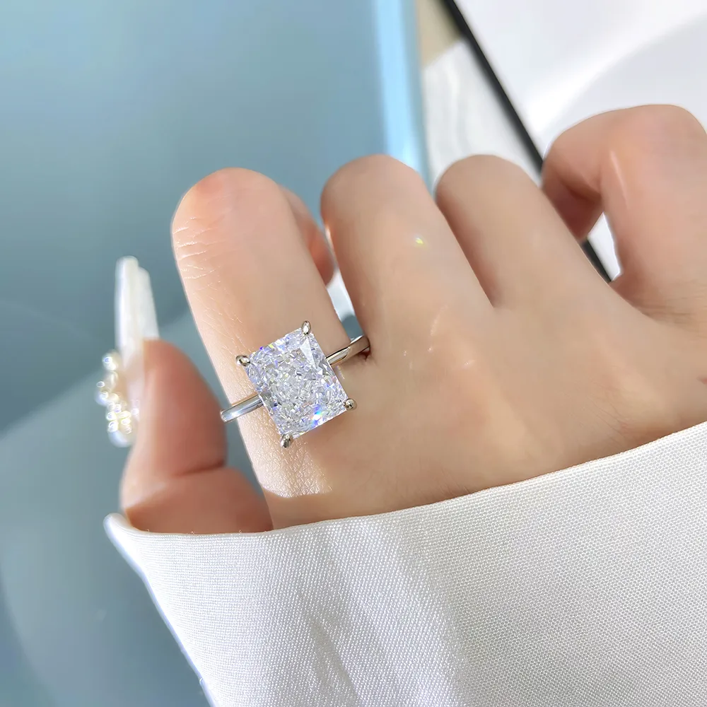White Gold Plated 925 Sterling Silver Zircon Rectangle Rings display picture 2