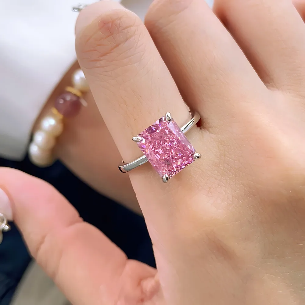 White Gold Plated 925 Sterling Silver Zircon Rectangle Rings display picture 3