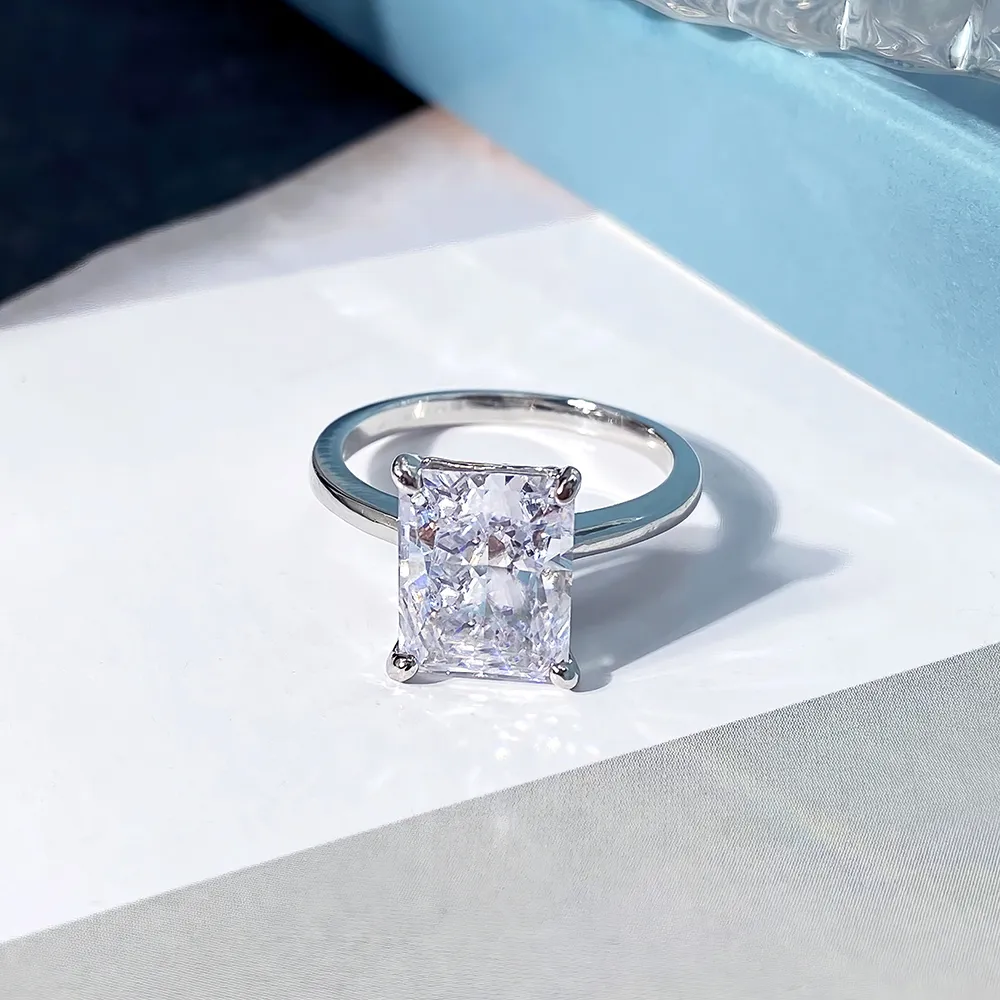White Gold Plated 925 Sterling Silver Zircon Rectangle Rings display picture 4