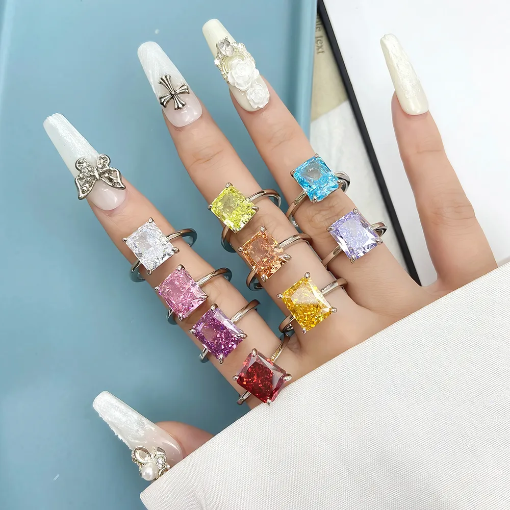 White Gold Plated 925 Sterling Silver Zircon Rectangle Rings display picture 7