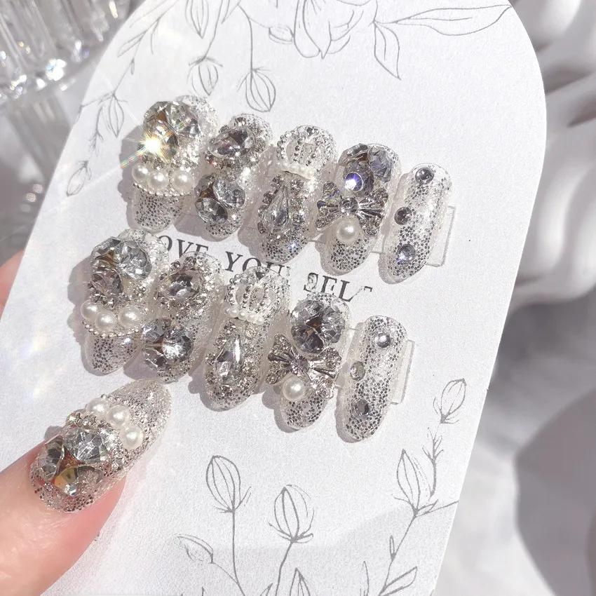 Wearing Nail Finished Nail Art 24 Pieces Boxed Fake Nails Wholesale Shining Gem Bride Nail Art Patch U36 display picture 4